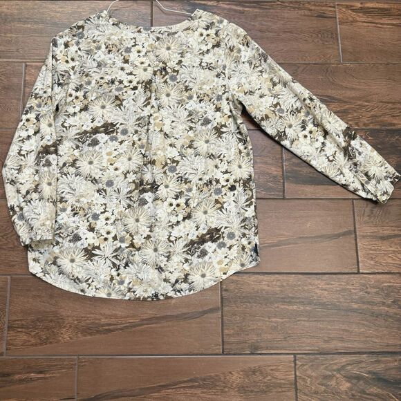 J. Jill Top Womens Medium 100% Cotton Blouse Floral Button Front Neutral Sz M - Picture 7 of 8